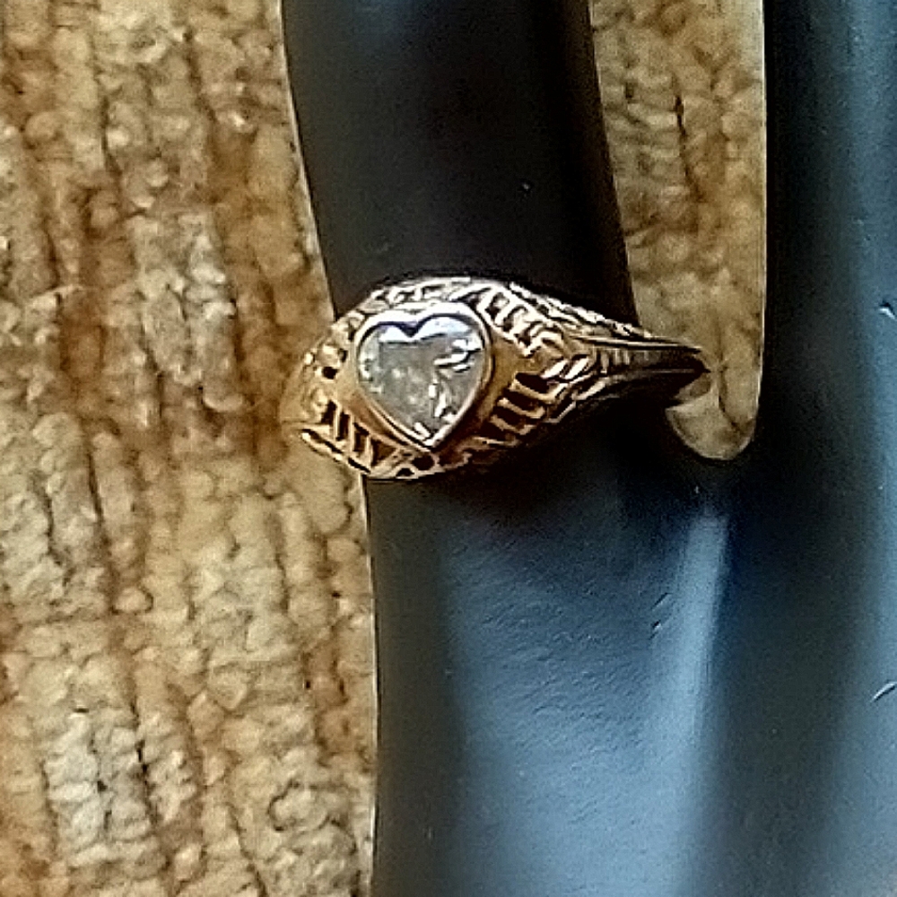 Gold Ring 6mm CZ,set in Solid 14k yellow gold Antique Style pinky ring